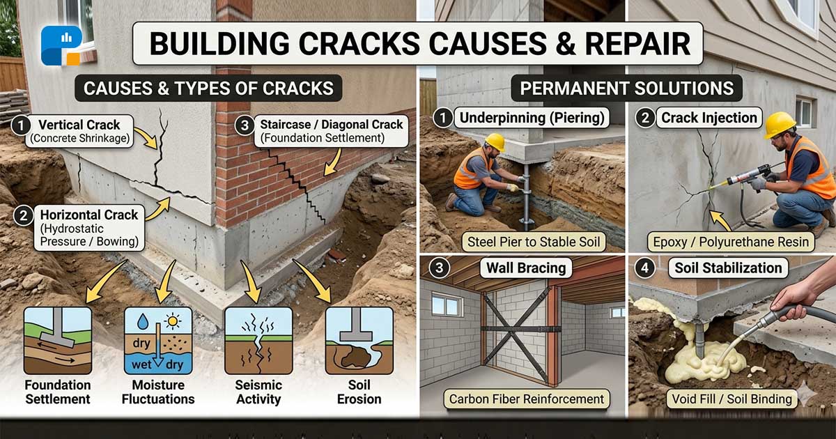 Building Cracks Causes and Repair: Types of Cracks in Walls and Permanent Solutions